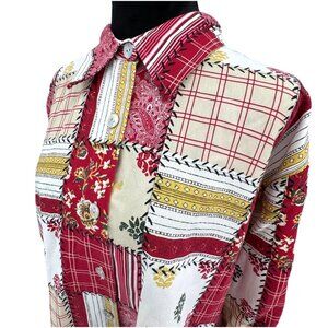 Coldwater Creek Button Up Shirt Womens 2X Floral Patchwork Cottagecore Oversized